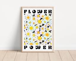Pastel Flower Power Daisy's Print - Colourful Retro, Groovy Floral, 1970S 1960S, Bright Pastels, Hippie Flowers, Daisy Floral Market - thumbnail 1