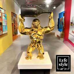 Gold Kong Sculpture Champagne Bottle, Alec Monopoly Inspired Pop Art