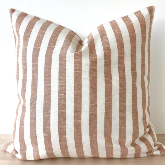 Burnt Orange Striped Pillow Cover, Natural Linen Throw Pillowcase, Stripes On Neutral Linen. Perfect For Modern Coastal - image 1