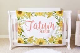Sunflower Personalized Baby Blanket, Custom Shower Gift, Nursery Crib Hospital - thumbnail 1