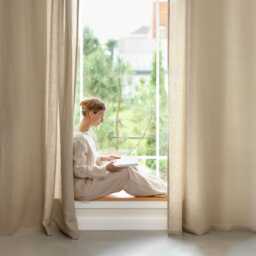 Natural Curtain Panel With Tape For Rings, Linen Window Curtains in Oatmeal - thumbnail 2