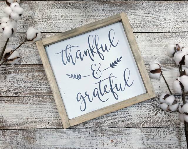 Thankful & Grateful Hand Painted Wooden Sign, Neutral Home Decor, Farmhouse Cottage Chic, Shelf Gallery Wall, Autumn - image 1