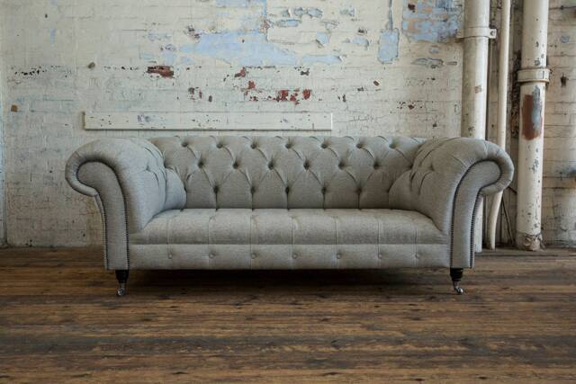 3 Seater Oatmeal Cream Chesterfield Sofa, British Handmade - image 1