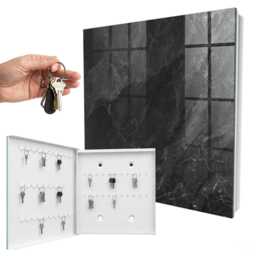 Gray Stone Wall Mounted Key Cabinet, Black Industrial Box, Modern Textures, For People Who Value Elegance & Modernity - thumbnail 2
