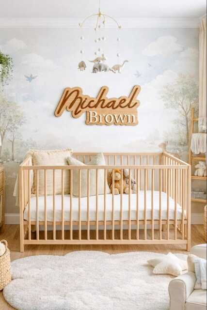Custom Wooden Name Sign For Nursery, Personalized Baby Wall Decor, Letters Newborn Sign, Wood Layered - image 1