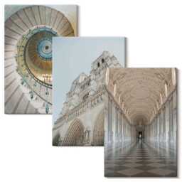 3 Piece Canvas Set - The Cathedral's Spiral Staircase & A Tiled Corridor, Beige Wall Art, Travels Decor - thumbnail 2