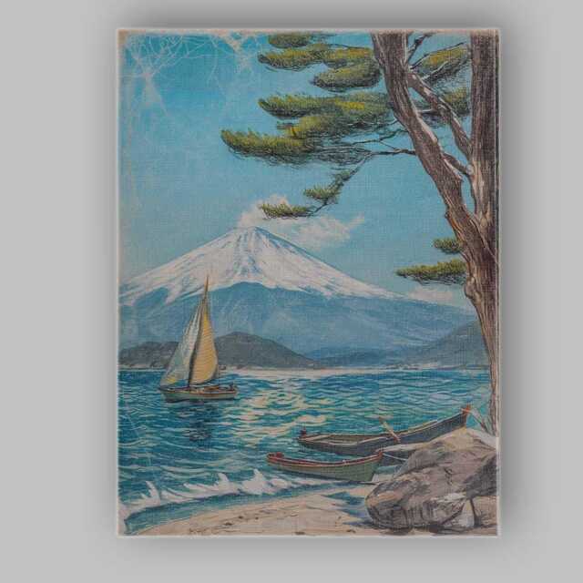 Mount Fuji Lakeside Sailboats Japanese Landscape Painting Canvas Wall Art Print Decor Picture Ready To Hang - image 1
