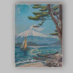 Mount Fuji Lakeside Sailboats Japanese Landscape Painting Canvas Wall Art Print Decor Picture Ready To Hang - thumbnail 1