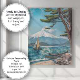 Mount Fuji Lakeside Sailboats Japanese Landscape Painting Canvas Wall Art Print Decor Picture Ready To Hang - thumbnail 3