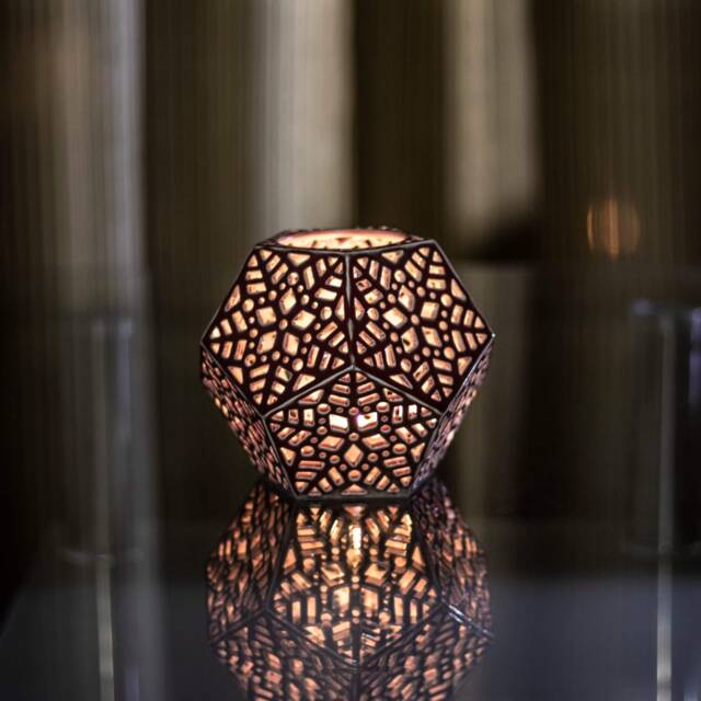 Red Ceramic Dodecahedron Candle Lantern Scandinavian Christmas Decor - image 1