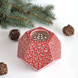 Red Ceramic Dodecahedron Candle Lantern Scandinavian Christmas Decor - thumbnail 3