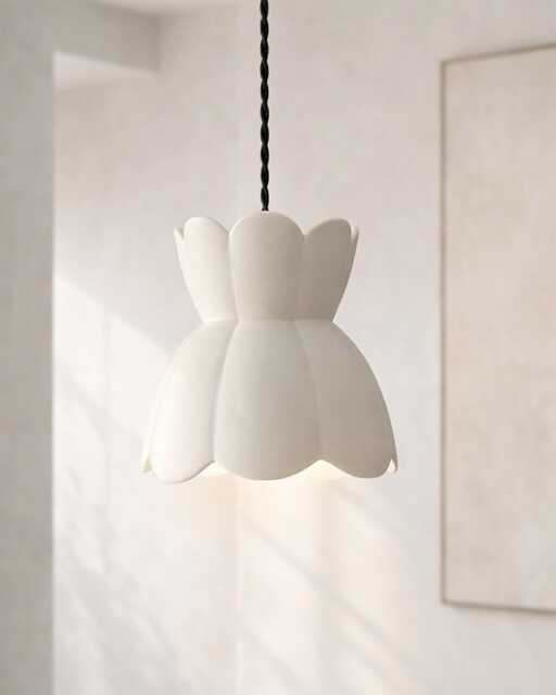 Small Vallea - Ceramic Pendant Ceiling Light Handmade Minimalist Flower Hanging Fixture in Bone White - image 1