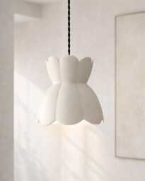 Small Vallea - Ceramic Pendant Ceiling Light Handmade Minimalist Flower Hanging Fixture in Bone White - thumbnail 1