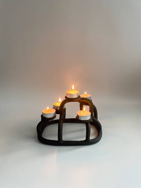 Handmade Black Ceramic Tea Light Holder, Us Duties Included - image 1