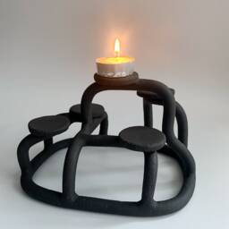 Handmade Black Ceramic Tea Light Holder, Us Duties Included - thumbnail 3