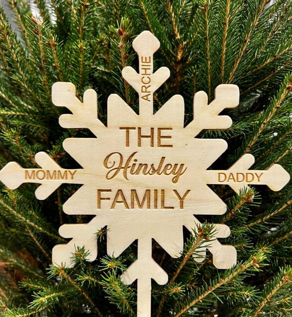 Personalized Christmas Snowflake Tree Topper Custom Family Names, Birch Plywood - image 1