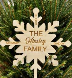 Personalized Christmas Snowflake Tree Topper Custom Family Names, Birch Plywood - thumbnail 1