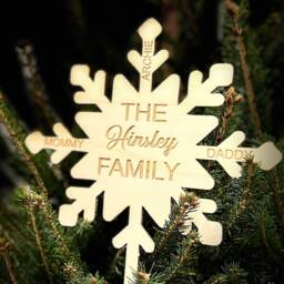 Personalized Christmas Snowflake Tree Topper Custom Family Names, Birch Plywood - thumbnail 2