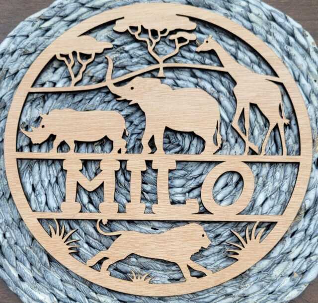 Personalised African Safari Wall Plaque, Kids Bedroom Decor, Name, Door Or Wall Hanger, Nursery Door Plaque. in Acrylic Wood - image 1