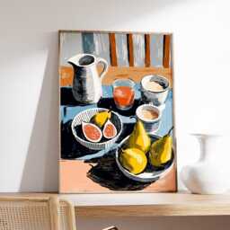 still Life Wall Art Print, Modern Impressionist Painting, Wine & Fruit Poster, Contemporary Kitchen Decor, Elegant Dining Artwork - thumbnail 2