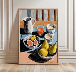still Life Wall Art Print, Modern Impressionist Painting, Wine & Fruit Poster, Contemporary Kitchen Decor, Elegant Dining Artwork - thumbnail 1