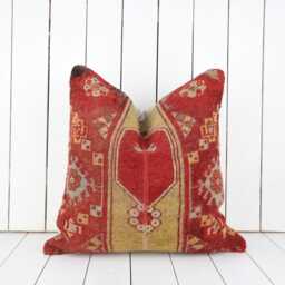 Vintage Turkish Kilim Pillow Cover, Handmade Anatolian Throw - 20x20 Inch - thumbnail 1