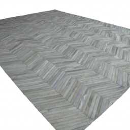 Cowhide Patchwork Rug Cream Ivory Herringbone - Handmade Leather - thumbnail 3