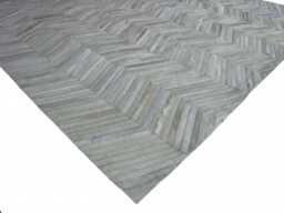 Cowhide Patchwork Rug Cream Ivory Herringbone - Handmade Leather - thumbnail 1