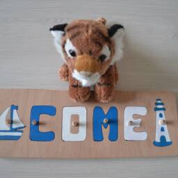First Name Puzzle/Wooden Customizable Educational Toy Boat & Lighthouse Decoration Original Sea Theme - thumbnail 3