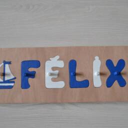 First Name Puzzle/Wooden Customizable Educational Toy Boat & Lighthouse Decoration Original Sea Theme - thumbnail 2
