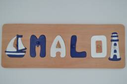 First Name Puzzle/Wooden Customizable Educational Toy Boat & Lighthouse Decoration Original Sea Theme