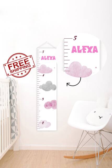Growth Chart Ruler - Canvas Kids Height Ruler Nursery Wall Art Nursery Name Baby Girl Room Pink - image 1