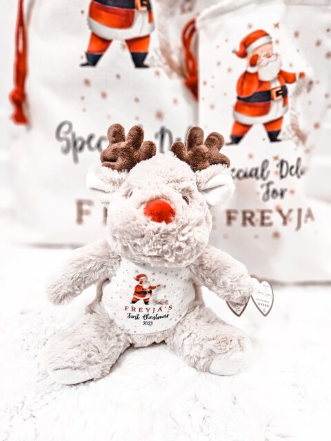 Custom Christmas Reindeer Teddy Bear - Soft First Ornament Kids' Holiday Gifts - image 1