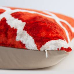 Silk Velvet Ikat Pillow Cover - Coral Covers - thumbnail 3