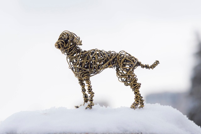 Dog Figurine, Yellow Dog, Sculpture, Statue, Wired Animal Art, Metal Small Gift, Lover Gift - image 1