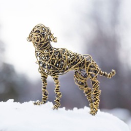 Dog Figurine, Yellow Dog, Sculpture, Statue, Wired Animal Art, Metal Small Gift, Lover Gift - thumbnail 2
