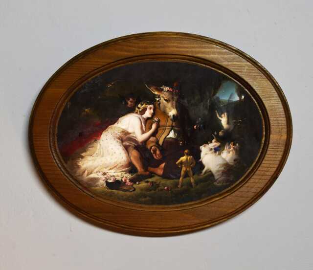 Light Oak Oval Wooden Framed Classic Gothic Art Print, Edwin Landseer, A Midsummer Night's Dream - image 1