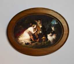 Light Oak Oval Wooden Framed Classic Gothic Art Print, Edwin Landseer, A Midsummer Night's Dream - thumbnail 1