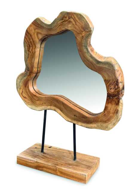 Small Teak Tree Slice Mirror On Stand 49cm High - image 1