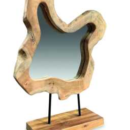 Small Teak Tree Slice Mirror On Stand 49cm High - thumbnail 2