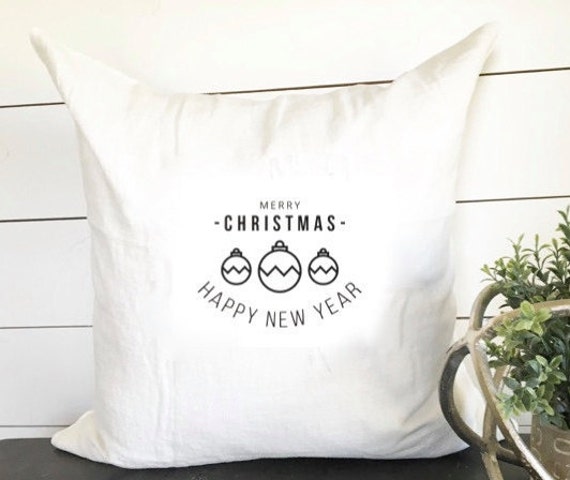 Merry Christmas & Happy New Year Pillow Cover 18 X ///Holiday Throw Accent Gift
