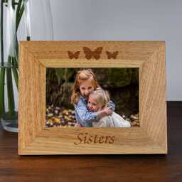 Personalised Sisters Wooden Oak Effect Photo Frame Laser Engraved Butterfly Design Gift For Sister Birthday Christmas Present