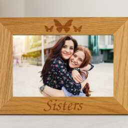 Personalised Sisters Wooden Oak Effect Photo Frame Laser Engraved Butterfly Design Gift For Sister Birthday Christmas Present - thumbnail 2