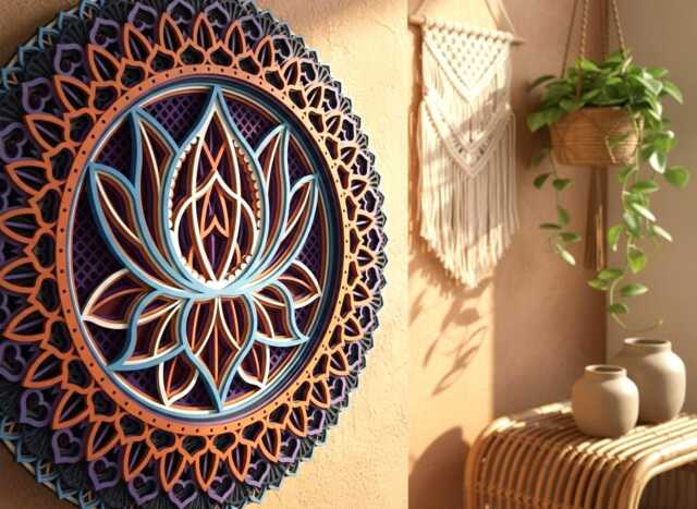 Lotus Flower Mandala Wall Art, Layered Plywood - image 1