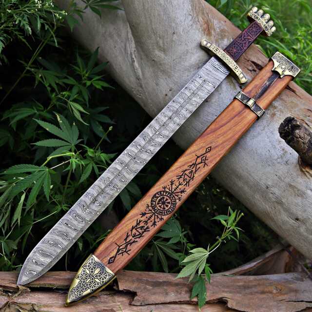Medieval Handmade Fantasy Sword For Wall Decoration, Custom Made Replica in Damascus Steel, Unique Decorative Hanging - image 1