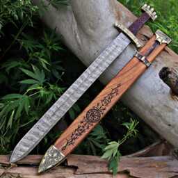 Medieval Handmade Fantasy Sword For Wall Decoration, Custom Made Replica in Damascus Steel, Unique Decorative Hanging - thumbnail 1