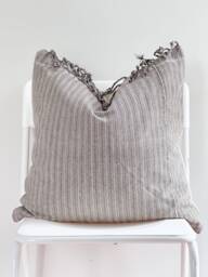 Brown Tan Tribal Hemp Hand Woven Striped Natural Dye Color Hmong Pillow Cover - thumbnail 1