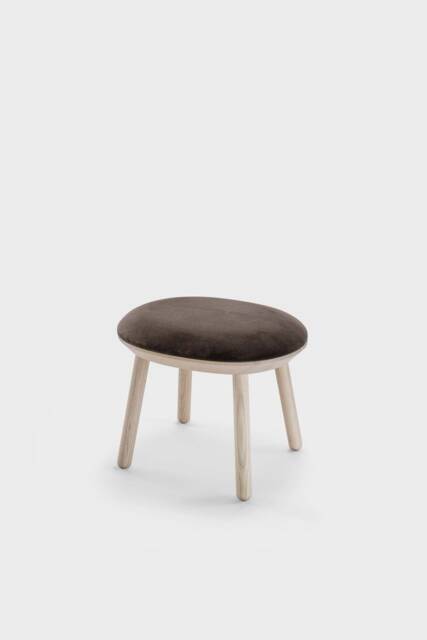 Brown Velour Ottoman Solid Ash Wood Footstool - image 1