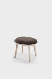 Brown Velour Ottoman Solid Ash Wood Footstool - thumbnail 1