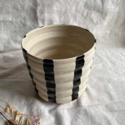 Stripe Bubble Ceramic Planter, Handmade Glazed, Black & White Plant Pot, Large Striped Vessel, Unique British Gift, Handcrafted Pots - thumbnail 2